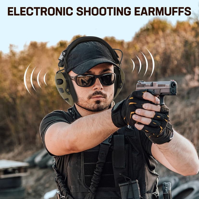 Electronic Ear Protection for Shooting with 5X Sound Amplification, Active Ear Protection for Gun Range, Gun Range Hearing Protection Muffs, NRR 26dB Noise Reduction Headphones for Hunting/Shooting