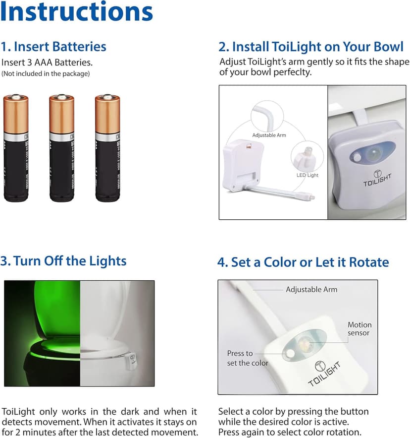 ToiLight The Original Toilet Bowl Night Light. Fun Useful Bathroom Motion Sensor Tech Gadget. Funny Novelty Birthday Gift Idea. Stocking Stuffer for Him Her Guys Men Mom Brother