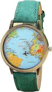 LsvtrUS Unisex Retro Bronze Case Global Travel by Plane World Map PU Leather Band Quartz Watch