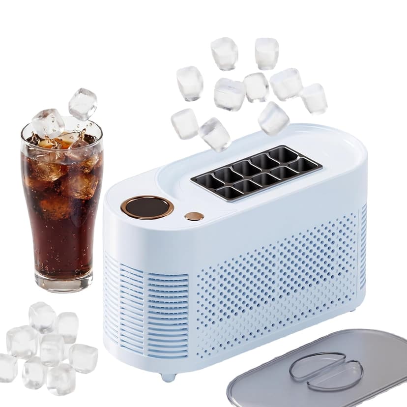 Portable Ice Maker, 12V DC Mini Car Ice Maker, Makes 10 Cubes in 15-20 Mins, with Cigarette Lighter for Trips, Camping,(Adapter Needs Separate Buy 5.5x2.1mm F to 5.5x2.5mm M Converter) (Blue)