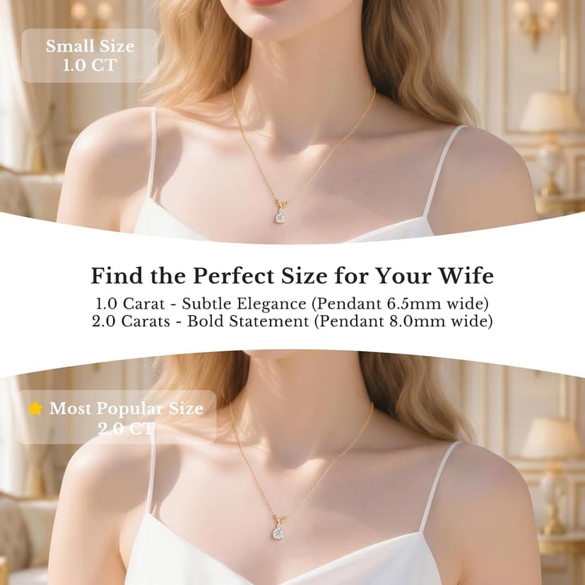 18+2" Chain S925 Sterling Silver with 18K Gold Filled|Womens Jewelry Gift for Christmas Valentines Mothers Day with Wife Card Moissanite Necklaces for Women|1-2CT D-VVS1 Gifts for Wife w/LED Box B0GVNG77SZ