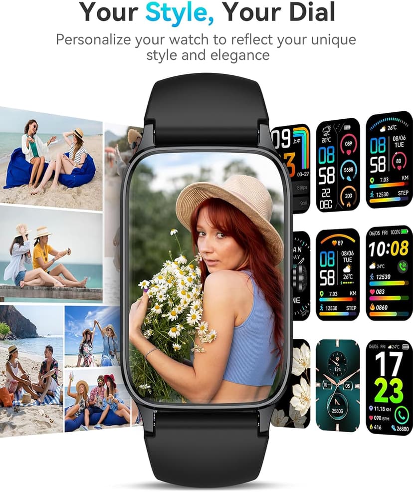 ChronArk Fitness Tracker for Women Men, Activity Smart Watch Compatible with Android iPhone, Step Counter with 110+ Sports, Sleep Monitor, Calorie Counter, IP68 Waterproof (Black, 1.57)