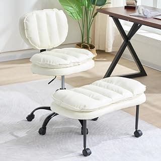 Cross Legged Office Chair – 360° Swivel ADHD Chair for Adults, Ergonomic Meditation seat with Wheels & Retractable Footrest, Height Adjustable Seat for Yoga Gaming Home Office – White