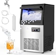 Nugget Ice Maker, 80 LBS/Day with 15 LBS Storage Bin, Freestanding Undercounter Ice Maker Machine Stainless Steel, Soft Chewable Pellet Ice Machine for Home Bar Kitchen Office, Self-Cleaning