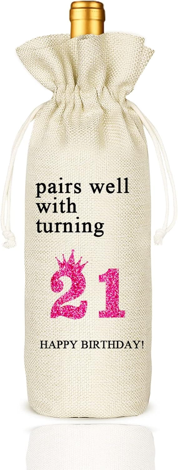 Socive 21st Birthday Wine Bag, Presents for 21st Birthday girl, 21 Years Old Gift Idea Wine Bag for Her Girl Friend, Sister Party Decorations B0B21FJ1NH