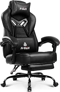 N-GEN GAMING Video Gaming Chair Big and Tall Office Computer Desk Chairs with Ergonomic Lumbar Support High Back Recliner and Footrest for Adults (Black)