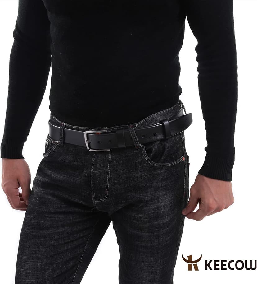 KEECOW Men's 100% Italian Cow Leather Belt Men With Anti-Scratch Buckle,Packed in a Box