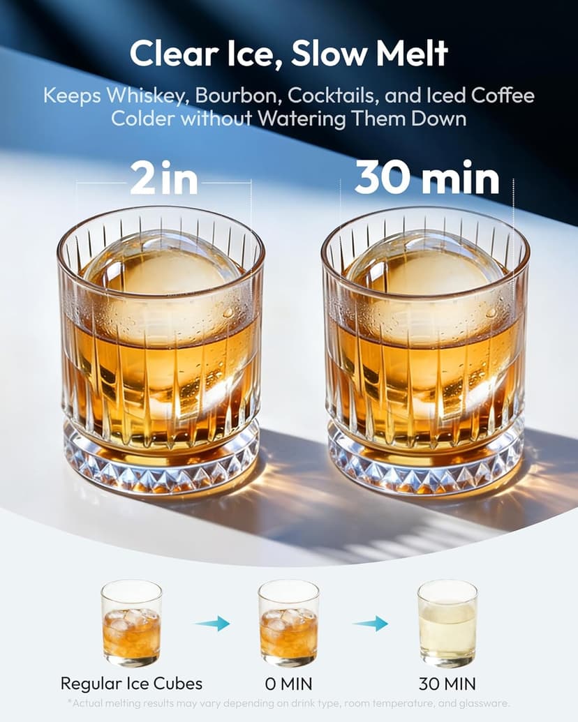 EUHOMY 2" Ice Ball Maker Countertop, 4Pcs Ready in 40Mins, 144Pcs/day, Self-Cleaning Sphere Ice Maker Machine with Crystal Clear Ice, Round Ice Cube Maker for Whiskey & Bourbon