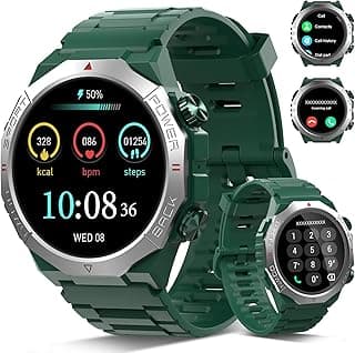 Qecnato Qecnato Military Smart Watches for Men (Answer/Make Calls), 1.39" Watches, Heart Rate/Sleep Monitor, 110 Sports Modes Watch, Waterproof Watch, 30Day, Watches for Android/iPhone, Green
