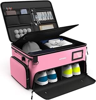 4-Layer Golf Trunk Organizer, Golfer Gifts for Women with Separate Ventilated Compartment for 2 Pairs Shoes, Waterproof Car Golf Locker Storage Bag for Golf Gear and Accessories,Pink