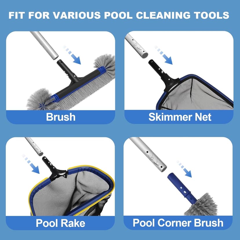 Poolvio 5-in-1 Pool Cleaning Kit - Includes Semi-Deep Skimmer Net, Aluminum Leaf Rake, 20' Pool Brush with 13ft Adjustable Pole