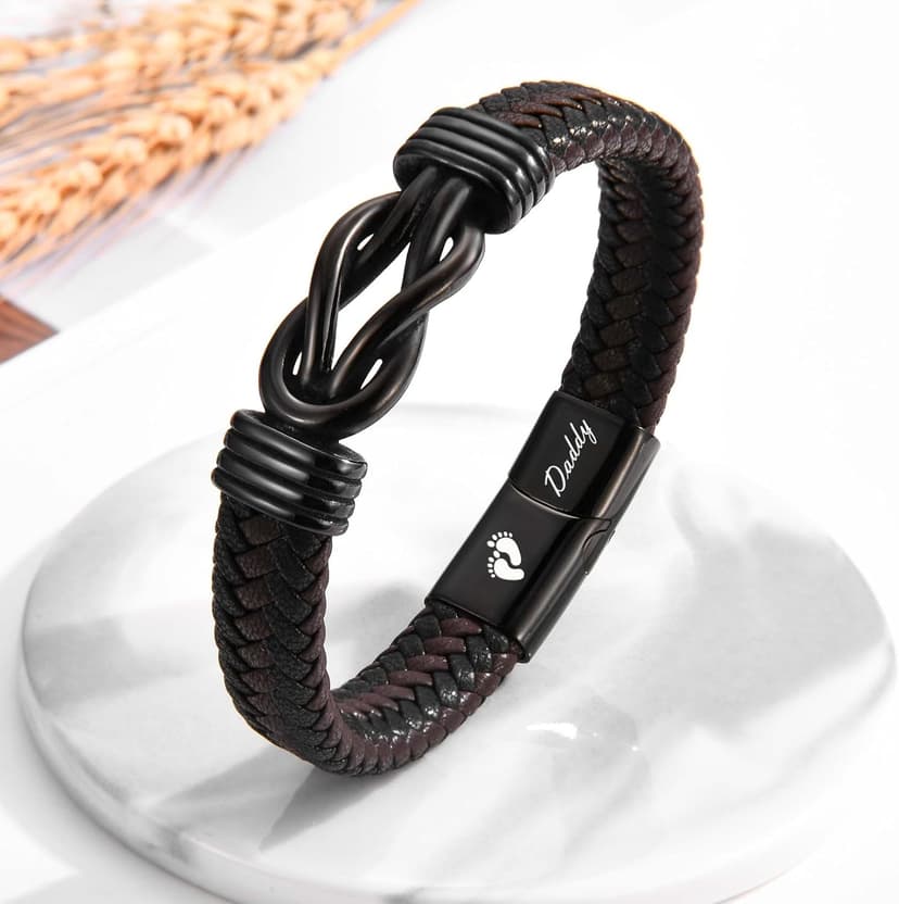 New Dad Gifts for Men, First Time Parents Gift Dad to Be Gift for Father's Day Birthday Christmas, Leather Bangle Bracelet for Daddy Him Husband