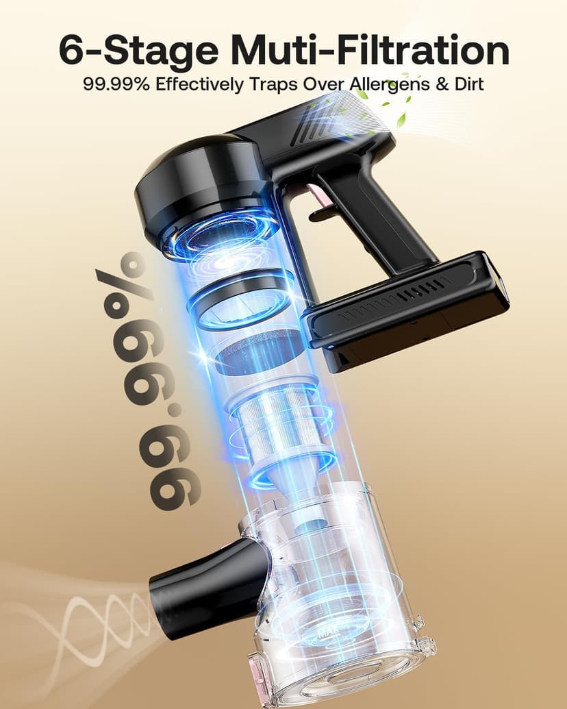 Cordless Vacuum Cleaner, Self-Standing 40Kpa 45Mins Vacuum Cleaners for Home, 8-in-1 Lightweight Stick Vacuum with Anti-tangle Wireless Vacuum for Carpet, Tile, Pet Hair, Hardwood Floors, Black