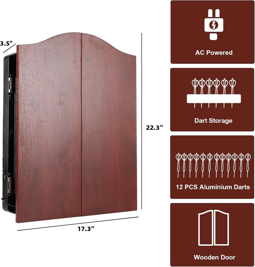Electronic Dart Board with Wooden Door, Electric Dartboard with Heckler & Light Effects, Digital Soft Tip Dartboards for Game Room Man Cave Bar, 12 Darts, 100 Soft Tips