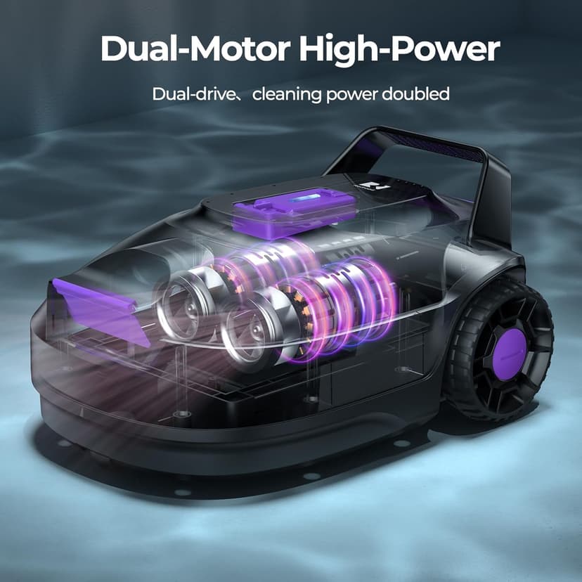 Robotic Pool Cleaner with Dual-Drive Motors,Dual-Layer Filtration, 180Min Runtime, Powerful Cordless Pool Vacuum for Above-Ground & Flat Pools,Auto-Parking Design,Double Suction Port