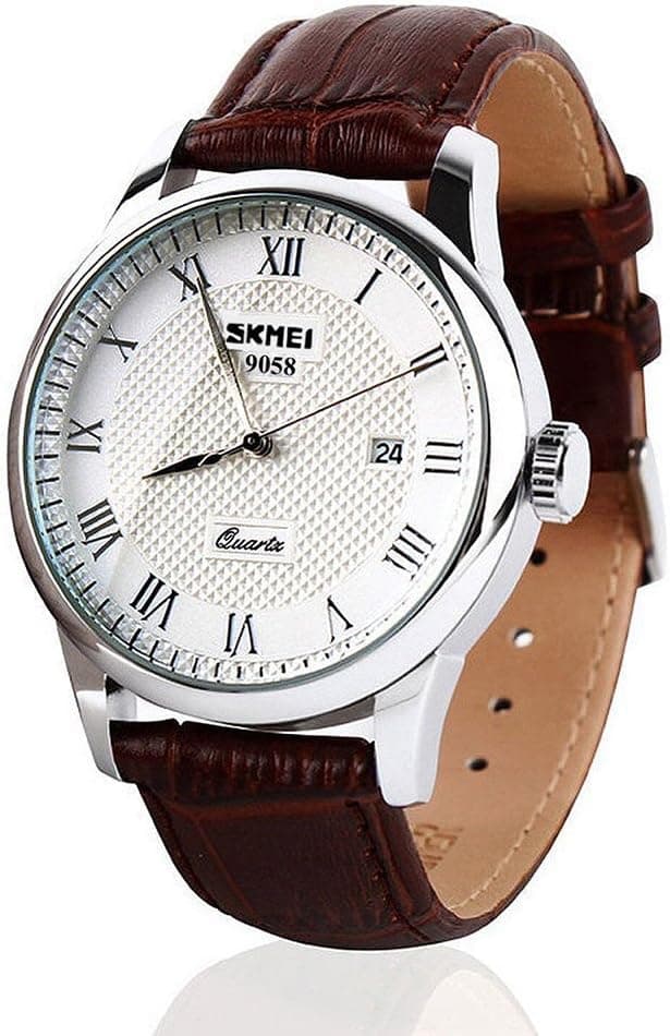 SKMEI Business Men’s Quartz Wristwatches Roman Numeral Leather Band Casual Water Resist Analog Watches