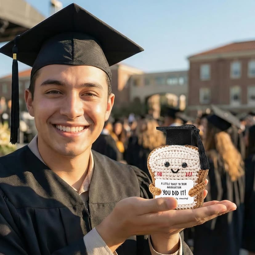 Crisky Handmade Funny Graduation Gifts, Positive Crochet Toast with Little Graduation Card and Grad Caps - You are Totally Amazing - Grad Gifts for College University Masters Degree B0GBVS3MZF