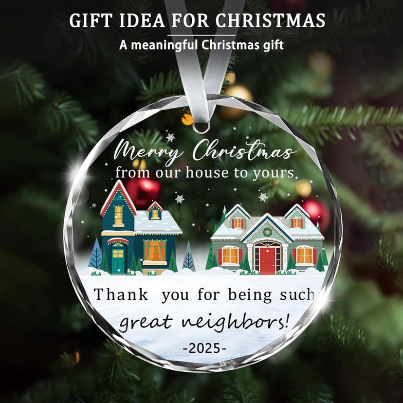 Christmas Ornaments 2025,Neighbor Gifts Merry Christmas from Our House to Yours Ornament Funny Glass Xmas Tree Decorations Neighbor Gift Ideas for Neighbors Best Friends Women Boyfriend Girlfriend