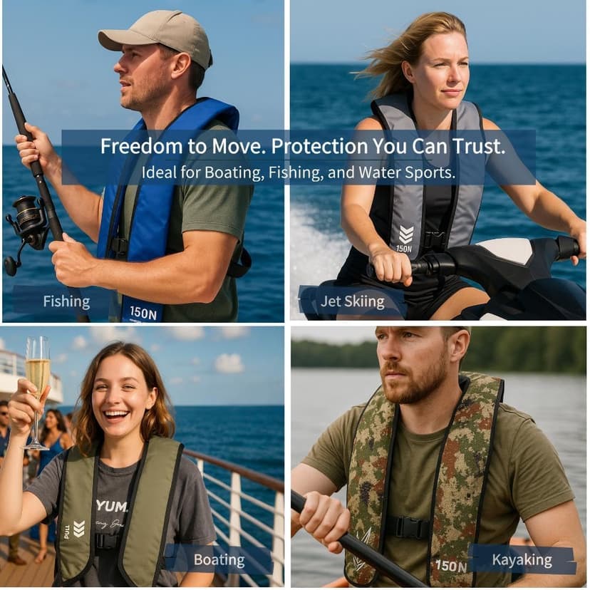 Automatic Inflatable Life Jacket | Low Profile PFD for Adults | Compact Design Self Inflating Life Vest | Supports up to 330 lbs