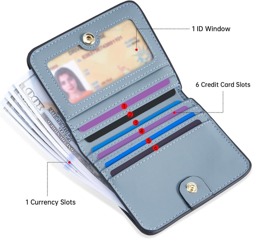Toughergun Women’s Small Slim Leather Wallet with RFID Protection, Compact Bifold Mini Purse with Clear ID Window