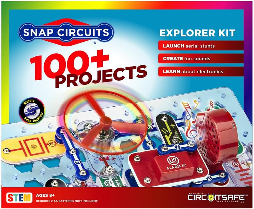 Build 100+ STEM projects with 28 snap-together parts and a full-color project manual SNAP CIRCUITS Jr. SC-100 STEM Electronics Kit, 100+ Projects, Ages 8+ B00008BFZH