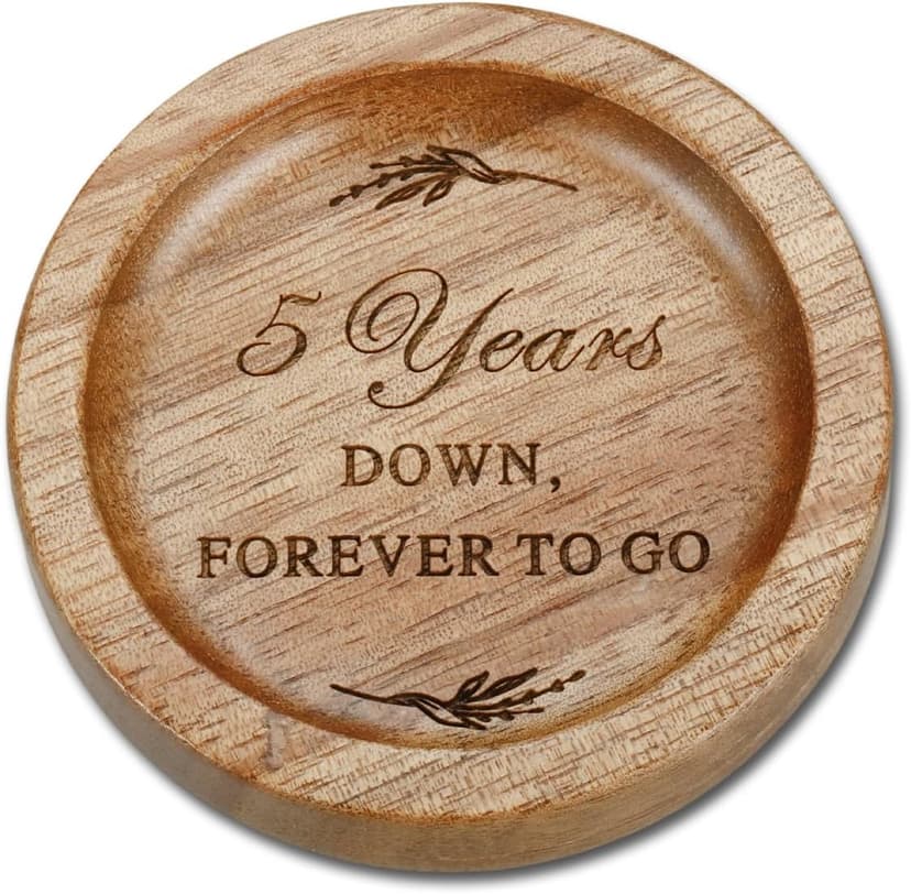 Wooden Ring Dish 5 Year Anniversary Wood Gift for Him Her, 5th Wooden Gifts for Wife Husband, 5 Year Marriage Presents Anniversary for Couple, Fifth Anniversay Present for Women Men