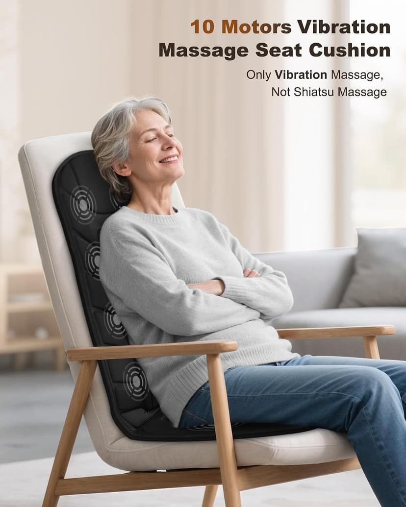 Snailax Back Massager with Heat, Massage Seat Cushion with 10 Motors, Massage Chair Pad for Home Office Use, 5 Modes & 3 Intensity Levels, 2 Heat Settings with 30-60-90 Mins Timer, Gifts for Him Her