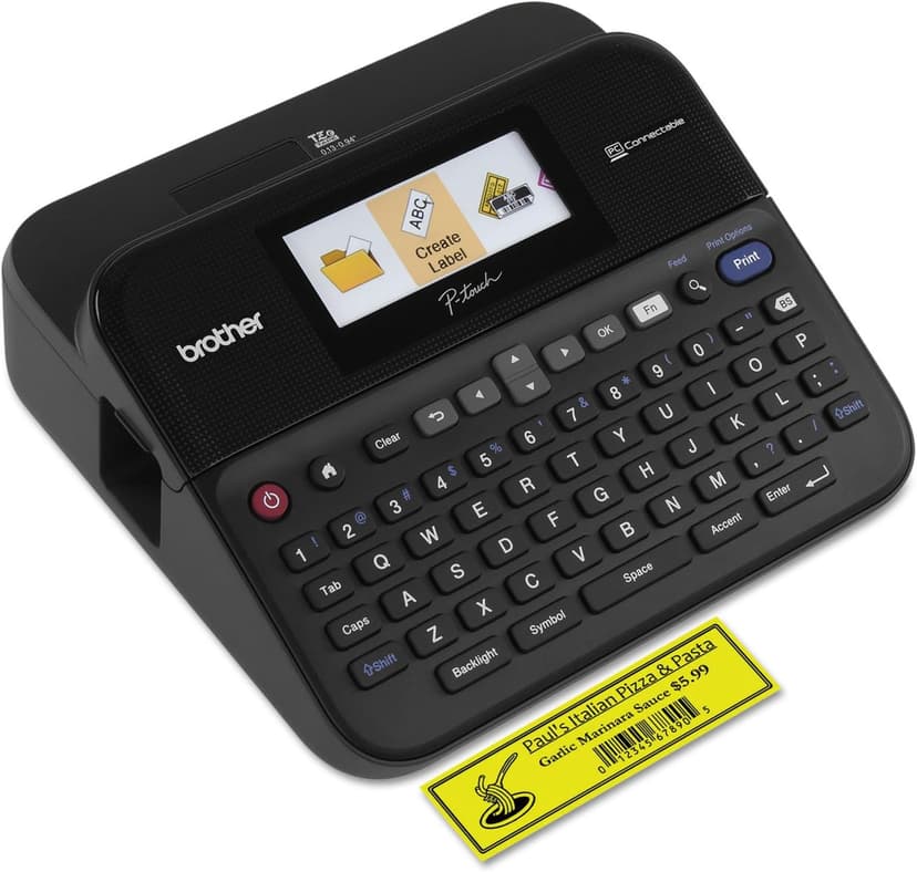 Brother P-touch Label Maker, PC-Connectable Labeler, PTD600, Color Display, High-Resolution PC Printing, Black, Black/gray