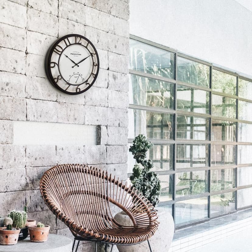 Presentime & Co 13" Farmhouse Outdoor Wall Clock w/Outdoor Thermometer, Cottage Style, Raised 3D Arabic Numerals, Oil Rubbed Bronze Finish (Wall Clock for Patio, Cottage, Poolside, Garden Spaces)