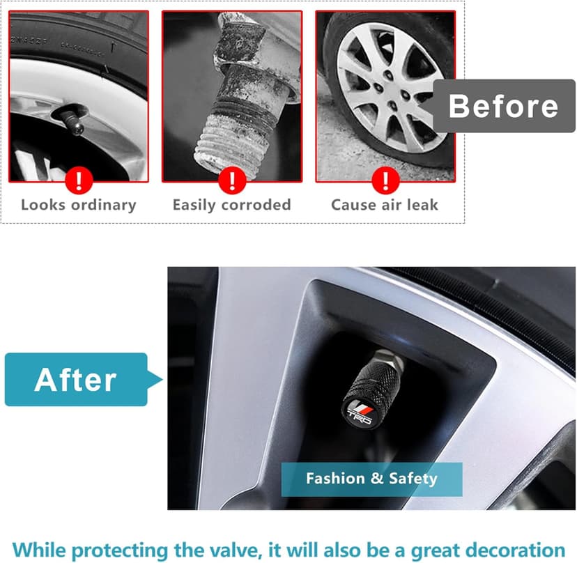 4pcs Tire Valve Stem Caps, Compatible with Toyota TRD Sequoia Tundra Tacoma 4Runner Trucks Series Stem Cap Universal Car Air Cover Car Accessories for Cars, SUV, Truck, Motorcycles Black