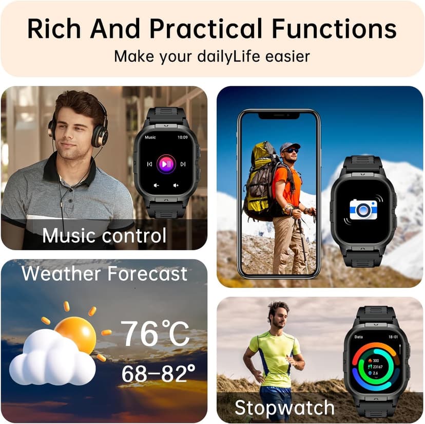 Smart Watch for Men Fitness Tracker: Waterproof Military Digital Mens Watches Running Make Answer Call Smartwatch Android Phone iPhone Samsung Compatible Sleep SpO2 Heart Rate Monitor Step Pedometer