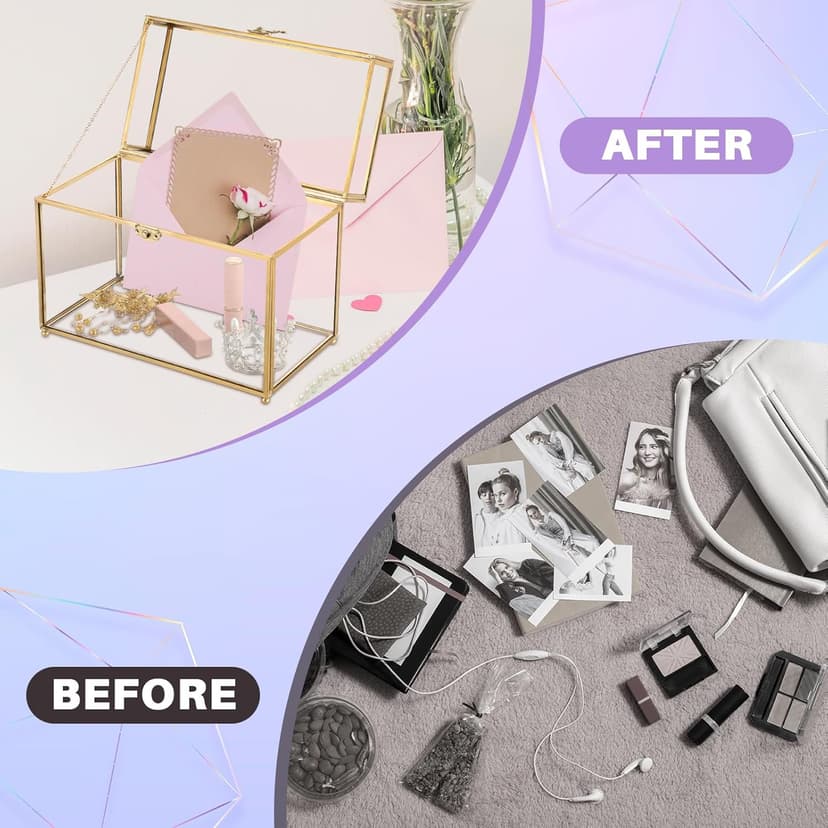 MAOPINER Single Automatic Watch Winder with Japanese Mabuchi Quiet Motor & 10 x 5.7 x 7.8 inch Vintage Gold Glass Jewelry Box