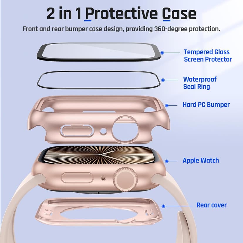 Goton 2 in 1 Waterproof Case Compatible for Apple Watch Series 11/10 Screen Protector 42mm, 360 Protective Glass Face Cover Hard PC Bumper + Back Frame for iWatch Accessories 42 mm