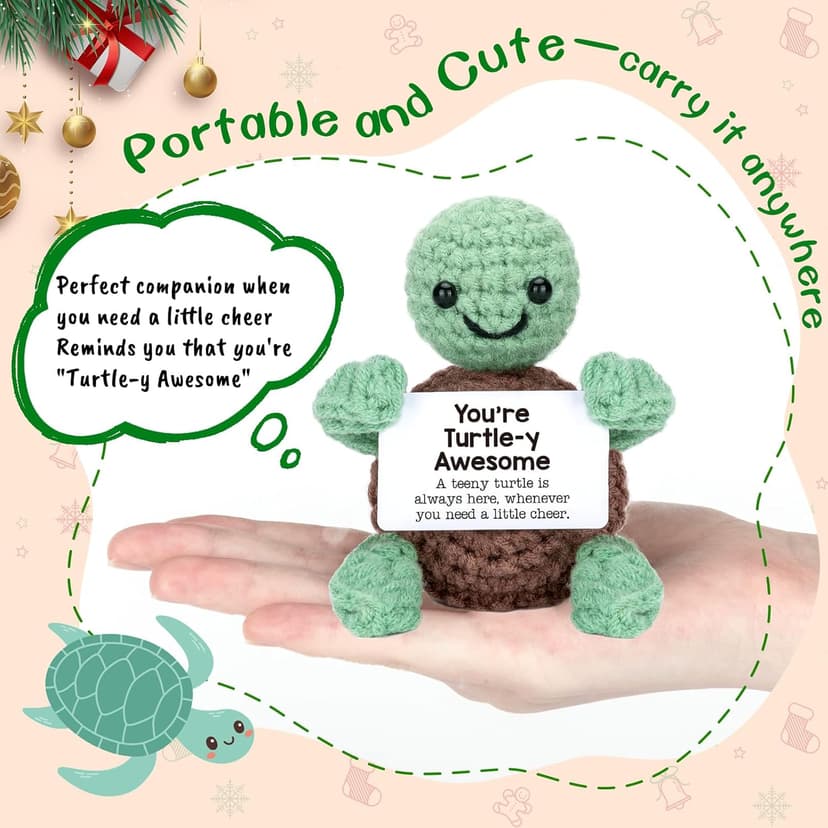 Mini Funny Turtle Birthday Gifts for Women Men Christmas, Retirement Bosses Day Gifts, Inspirational Small Animals Cute Stuff Things, Handmade Emotional Positive Crochet Turtle Decorations