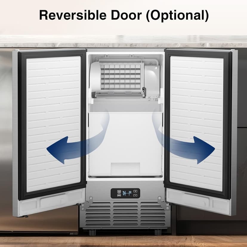 Mojgar Under Counter Ice Maker Machine - 90Lbs/24H, 35Lbs Storage Bin, Freestanding & Bulit-in Commercial Ice Maker | Self-Cleaning | Reversible Door | Commercial Ice Machine | Full Stainless Steel