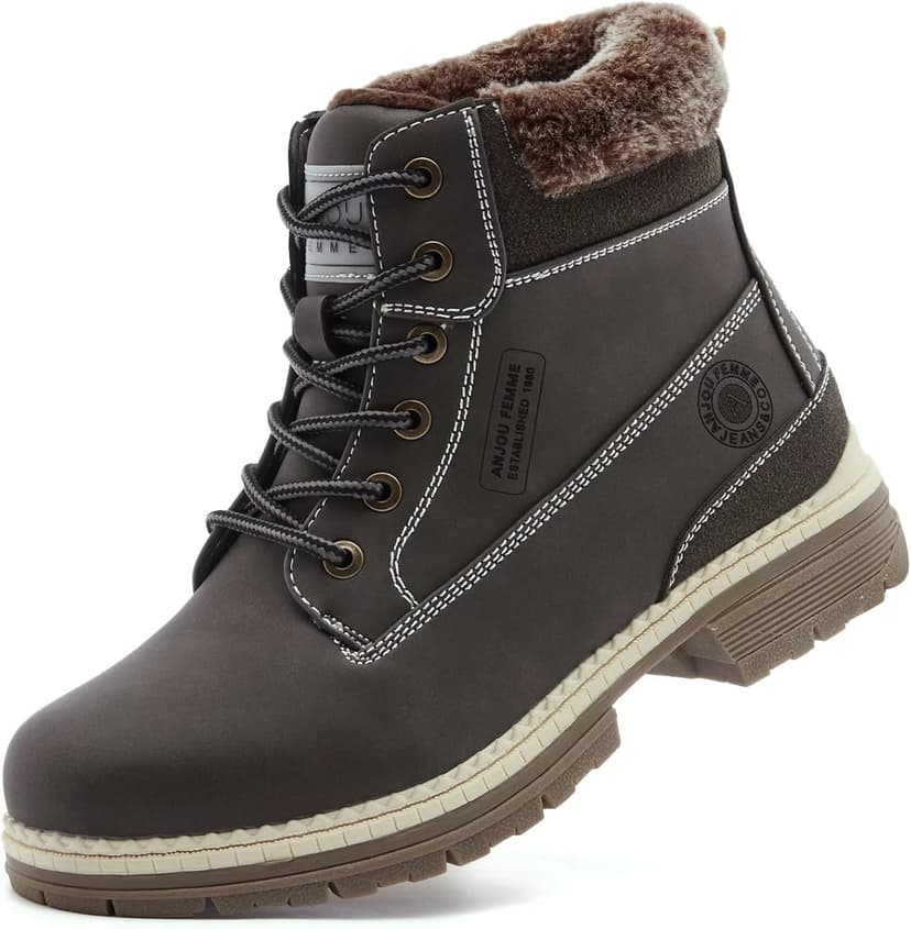 ANJOUFEMME Womens Hiking Snow Winter Boots - Waterproof Work Ankle Boots for Women Comfortable Warm Fur Boots for Backpacking Cycling