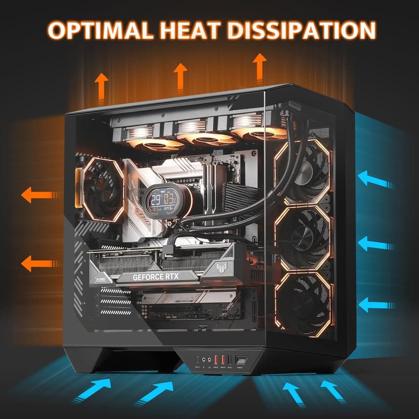 darkFlash Full-Tower ATX Gaming PC Case, Vertical GPU Mounting, Back Plug-in Motherboard, Dual-Chamber, Panoramic Glass, Up to 2 x 360mm Radiators, RTX 40 Compatible(DY470) (1 PWM ARGB Fans, Black)