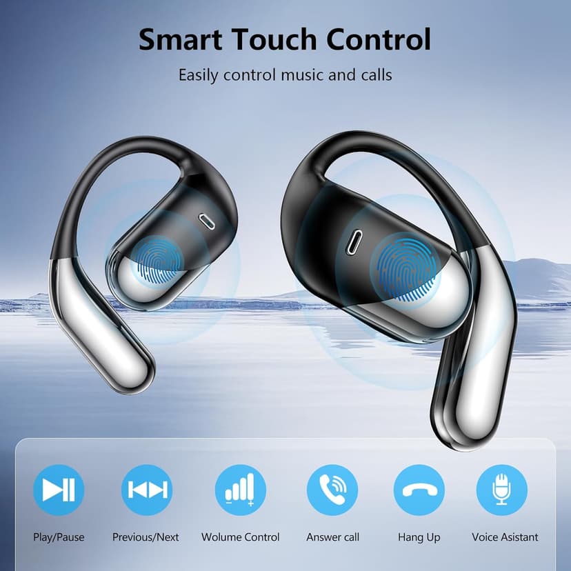 Open Ear Wireless Earbuds Headphones, Bluetooth Built-in Mic,Waterproof, LED Display Charging Case,on Ear Hooks clip Ear Buds，Ultra-Comfort Earphones Design for Running Fitness workout office gym