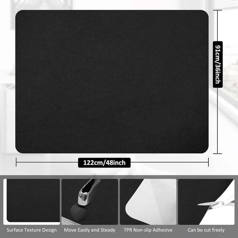Office Chair Mat for Hardwood Floor & Tile Desk Mat for Rolling Chairs Protect Hardfloor Desk Area Rug for Workstations, Durable Chair Mat for Home and Office Use (Black, 36X48 in)