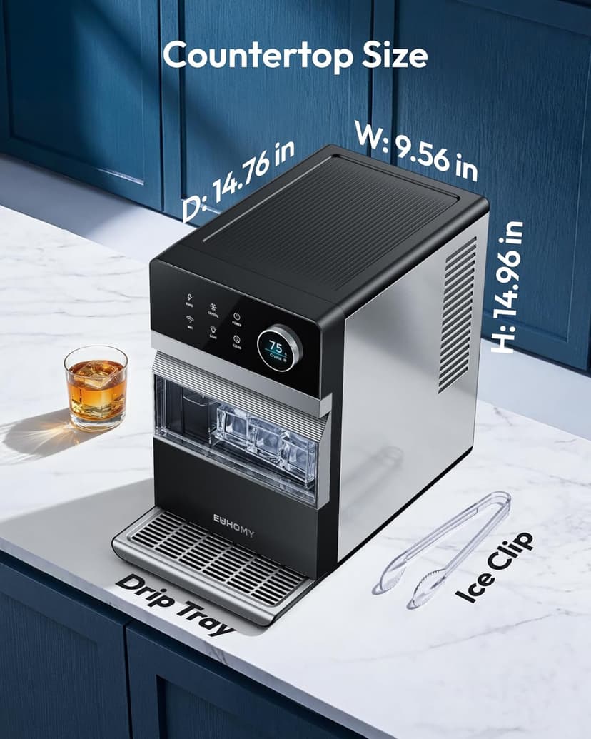 EUHOMY 2'' Clear Ice Cube Maker Countertop with APP, 2 Square Ice Ready in 27 Mins for Whiskey, Slow-Melting & Self-Cleaning, 110 Pcs/Day, 24H Timer, Clear Ice Maker with Ice Tong for Home/Bar/Party
