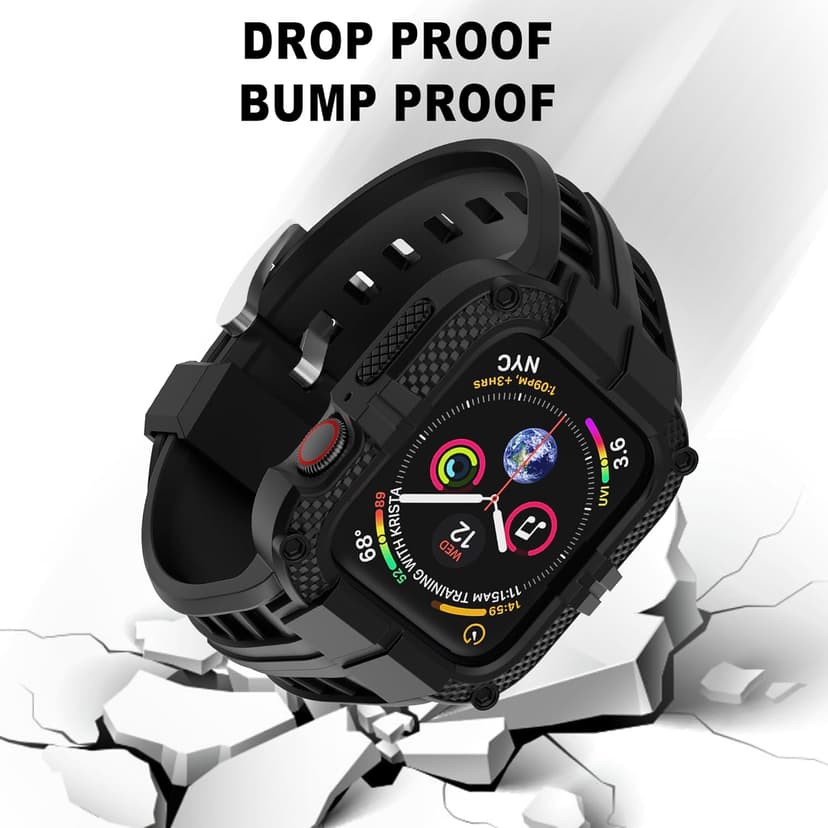 T-ENGINE Rugged Watch band Compatible with Apple Watch Series 9 Band for 45mm 44mm 42mm SE 9/8/7/6/5/4/3 for Men (45mm/44mm/42mm, Black)