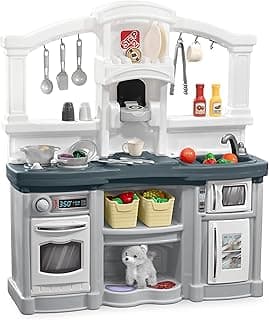 Step2 Fun with Friends Kids Kitchen Playset, Indoor/Outdoor Kitchenette with Lights & Sounds, Durable Plastic, 25-Piece Toy Accessories, Toddlers 2+ Years, Gray
