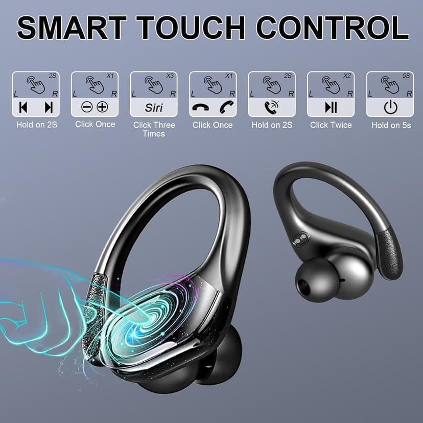 Wireless Earbuds, Sport Bluetooth 5.4 Headphones 2026 New Bluetooth Earbuds with 75Hrs Stereo, 4 ENC Mic, Noise Canceling Over-Ear Buds with Earhooks, IP7 Waterproof Earphones for Workout/Running/Gym