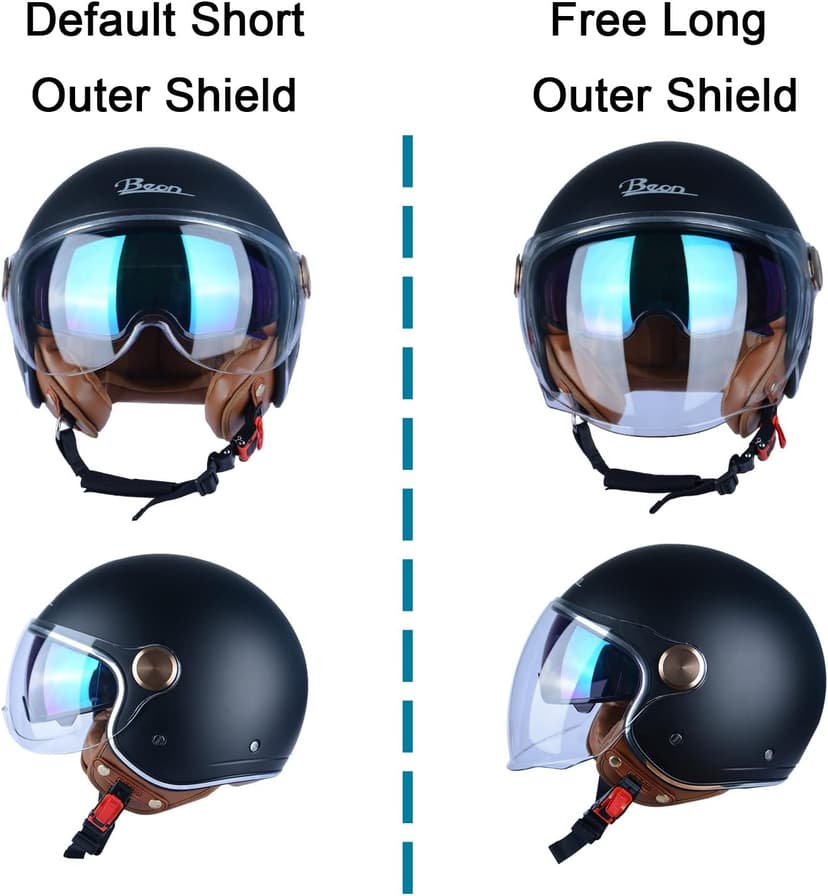 Open Face Motorcycle Helmet for Adults, DOT Approved,3/4 Retro Vespa Helmet, Dual Visors Men's and Women's Motorbike Casco for Moped Cruiser Bobber and Chopper