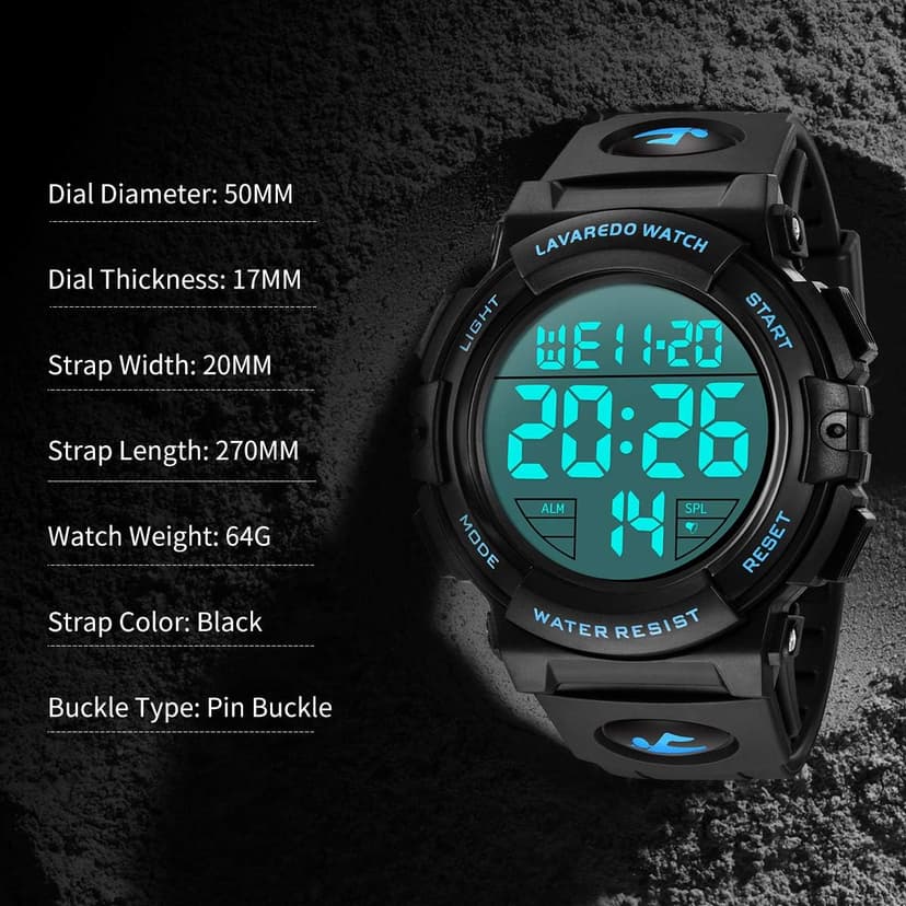L LAVAREDO Mens Digital Watch Sports Military Watches Waterproof Outdoor Chronograph Wrist Watches for Men with LED Back Ligh/Alarm/Date