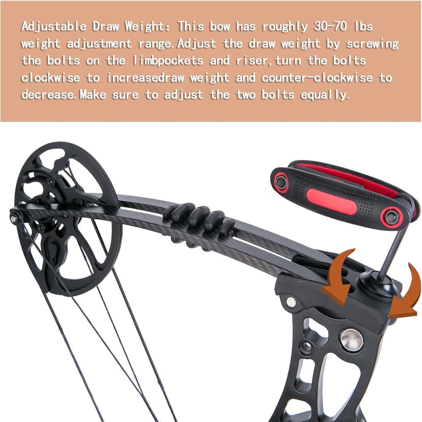 Compound Bow and Arrow Set, 30-70 Lbs Draw Weight, 23.5"-31" Draw Length, Right Handed Bow for Adult, 320 Fps Hunting & Target Bow with Accessories