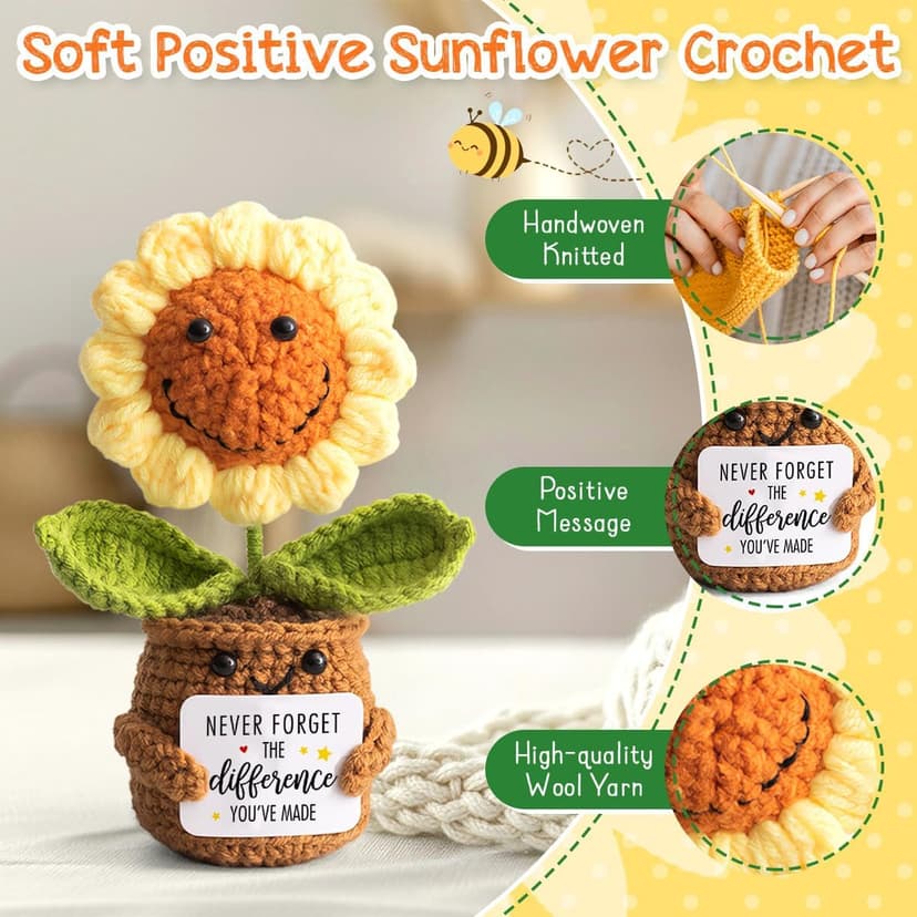Christmas Thank You Gifts for Women, Nurse, Coworkers, Teacher, Boss, Retirement Farewell Going Away - Emotional Sunflower Support Crochet - Never Forget The Difference You Make Gifts