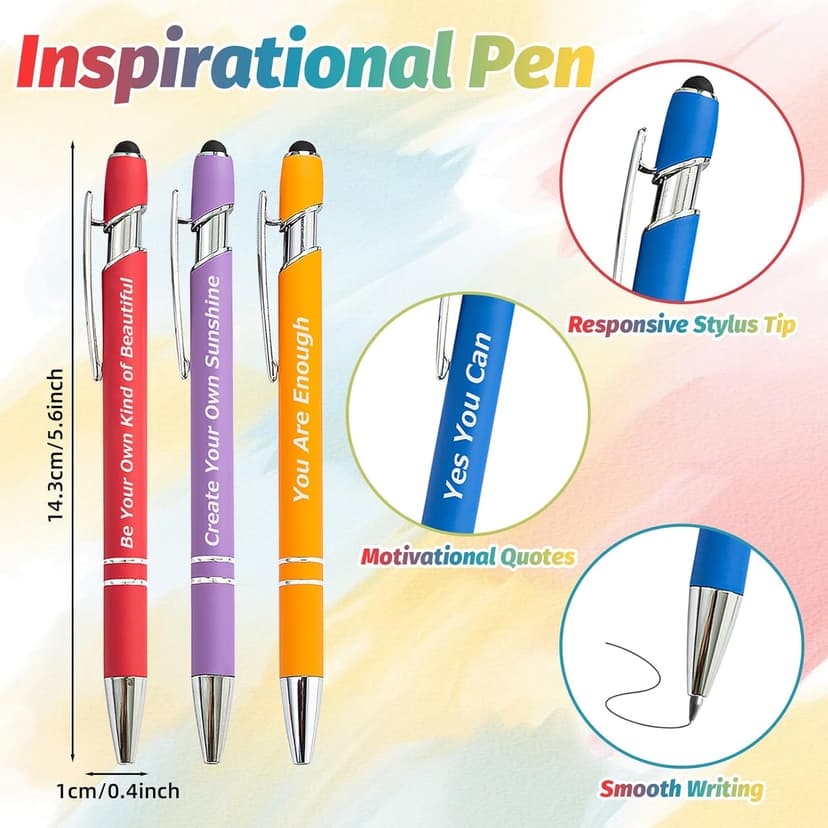LUAVIARU 40 Piece Inspirational Pens Kit with Stylus Tip & Sayings – 20 Motivational Pen + 20 Individual Bags – Uplifting Quote & Positive Ideas – For Teachers, Office, School, Meetings, Team Events B0D66JJWSX