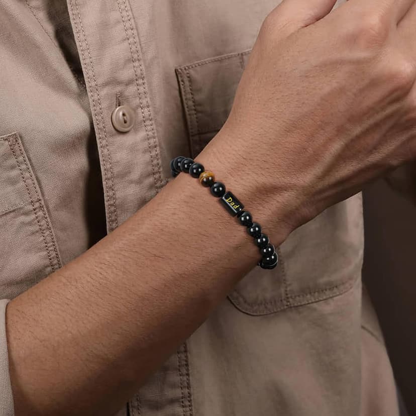 Gifts for Papa Dad New Dad Grandpa, Handmade Braided Rope Bracelet Natural Black Onyx Black Obsidian Tiger Eye Stone Beads Fathers Day Birthday Jewelry Gifts for Men B0H28WK6TZ