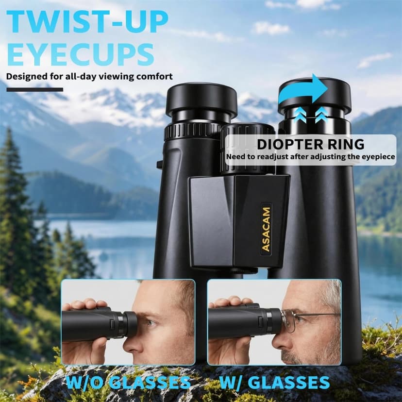 Asacam 12x42 Binoculars for Adults, High Powered Binoculars with Large Eyepiece, Lightweight HD BAK4 Prism for Bird Watching, Travel, Hunting, Camping, Sports